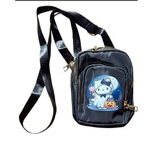 Black Crossbody With Cute anime Kitty In Ghost Costume‎ Design  7.5" Bag New 👻